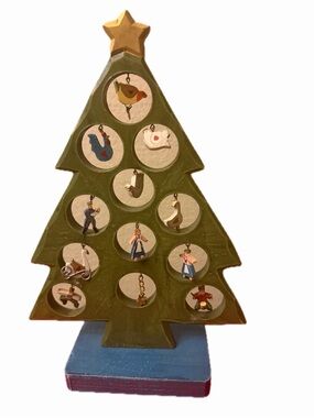 Vintage 12 Days of Christmas Wood Tree Hanging Charms Folk Art Holiday Decor 12β